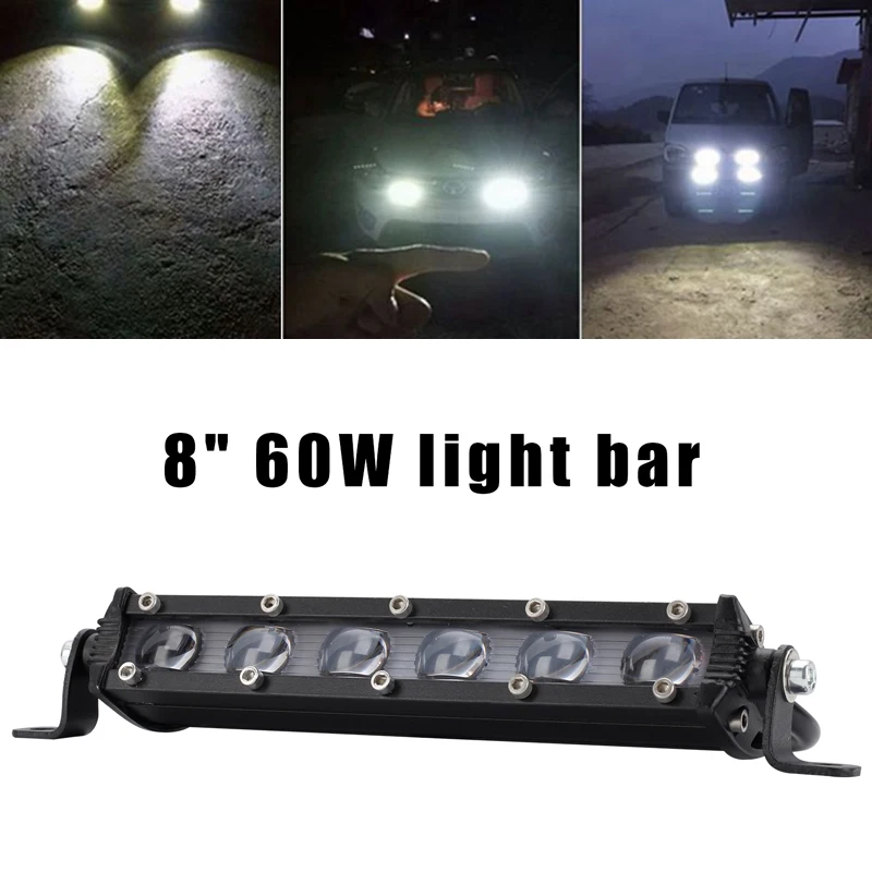 

8 Inch 60W 6000LM LED Work Light Bar LED Headlight Lens Offroad 4WD SUV Combo Driving Fog Lamp for Trucks SUVs Boats