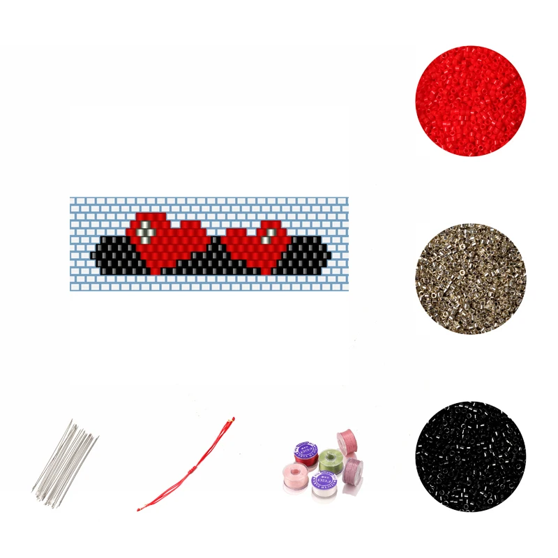 

FAIRYWOO Little Heart Drawstring Bracelet Kit Miyuki Beaded Handmade Heart Accessories DIY Making Charms Kit Gifts Wholesale