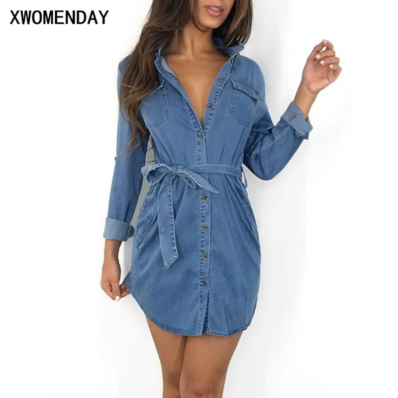 Женское платье рубашка с поясом мини длинным рукавом осенне зимнее 2019|Женские
