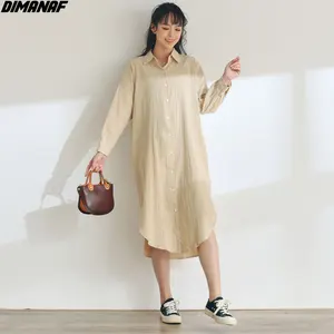 Женская льняная блузка DIMANAF, Свободный Повседневный длинный кардиган из хлопка, в Корейском стиле, для офиса и дома, размера плюс, 2021