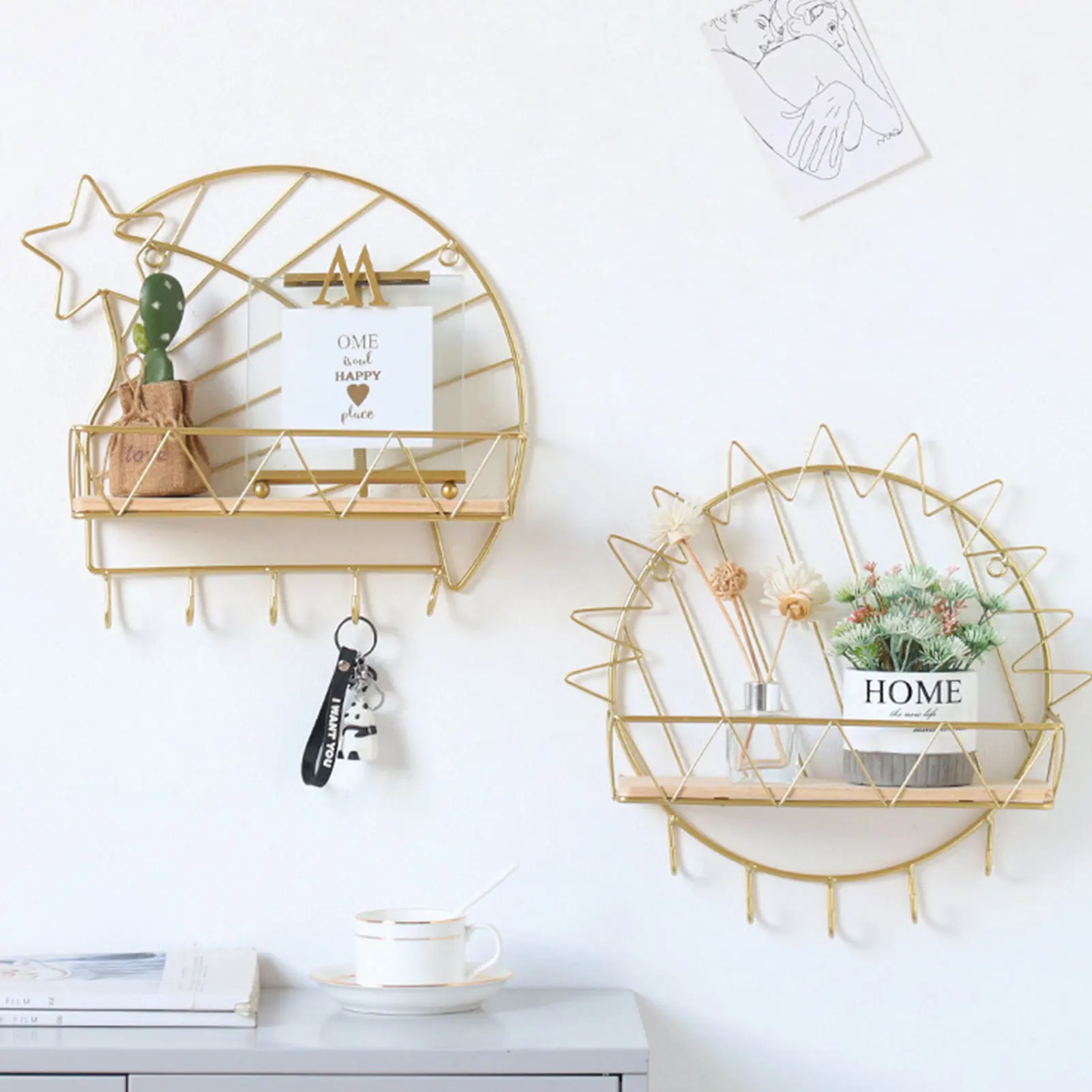 

Nordic Wall Shelf For Bedroom Hanging Storage Shelf Art Decoration Shelves For Wall Decor For Living Room Bedroom Storage Rack