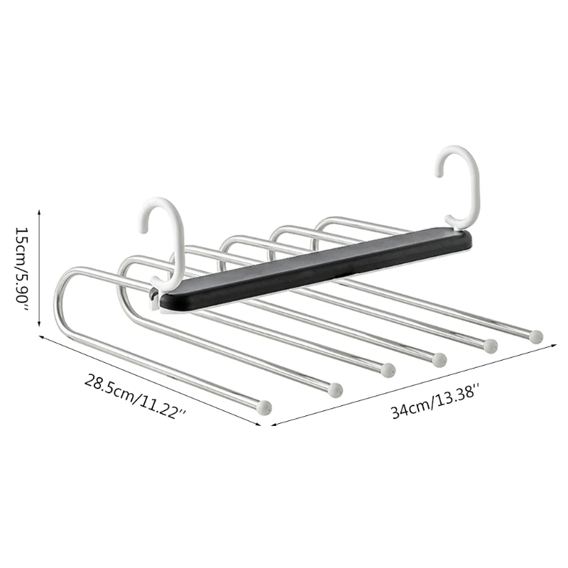 

6 Layers Non-Slip Space Saving Pants Hanger Stainless Steel Storage Drying Racks Clothes Organizer with Double Hook