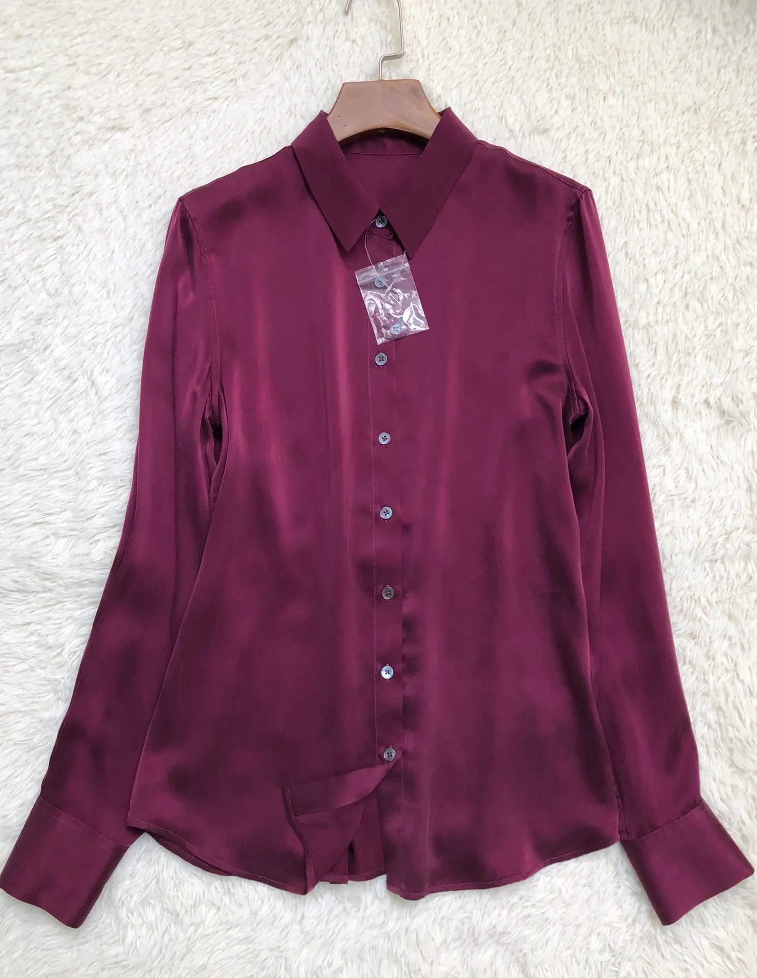 

2021 Early Spring Women Silk OL Blouse Ladies Turn-down Collar Single-Breasted Office Wear Slim Female Shirt And Tops