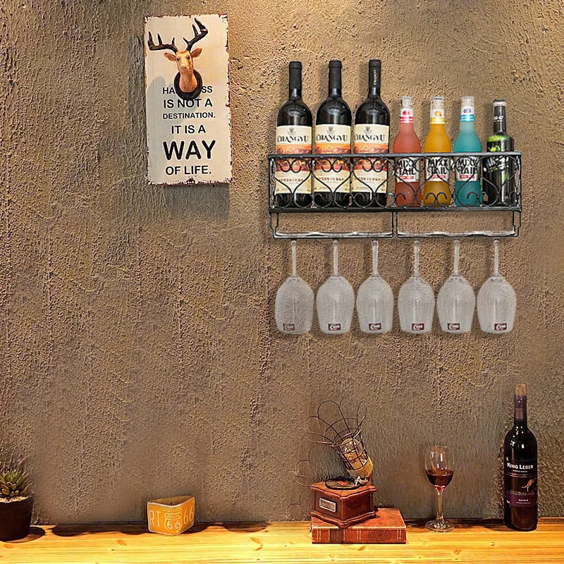 

Настенная железная Винная стойка, высокое качество, полезный стиль, европейские бутылки, стеклянные стаканы, подвесной держатель для бара В...