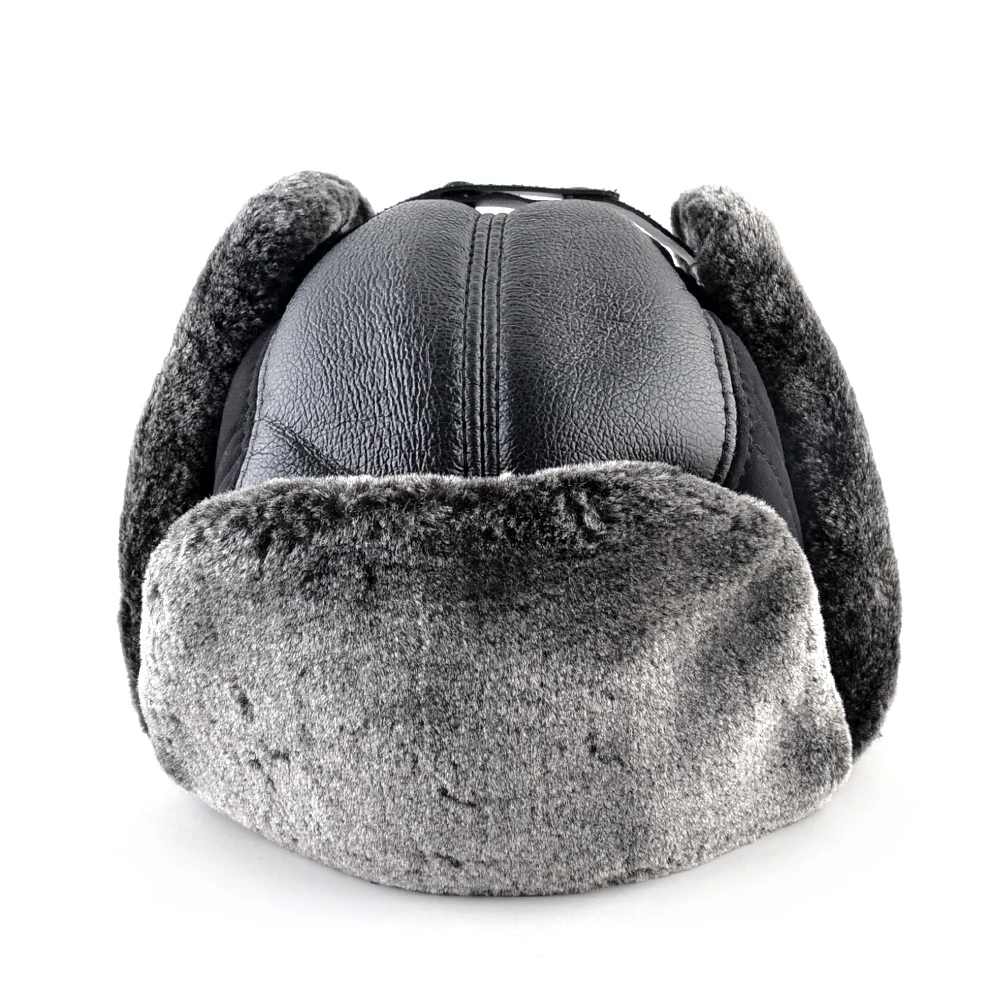 Зимняя теплая шапка с искусственным мехом Мужская однотонная бомбер ушами