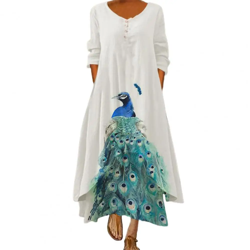 

Women Loose Dress Floral Print Round Neck Large Irregular Hem Spring Autumn Ladies Oversized Dresses Vestidos