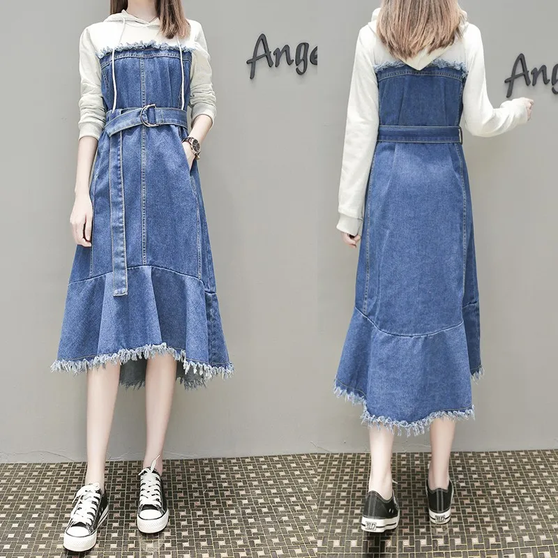 Женское джинсовое платье с бахромой и капюшоном размера плюс 5XL Длинное