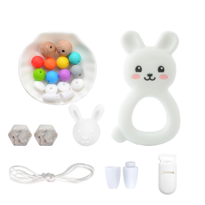 rabbit 1 LOFCA, детский силиконовый прорезыватель, сделай сам, енот, коала, детский прорезыватель, ожерелье, игрушка, мультфильм, соска, цепь, зажим, пищевые Силиконовые Бусины - Окраска металла: rabbit 1