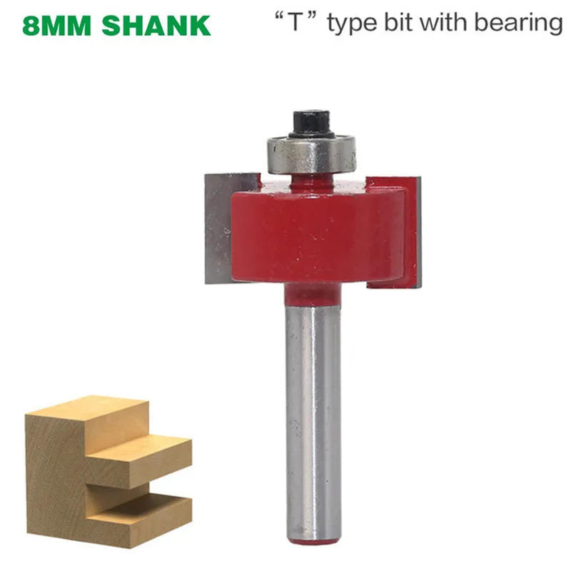 Фрезы Т с хвостовиком 8 мм пазовые насадки подшипником для работ по дереву 1 шт. |