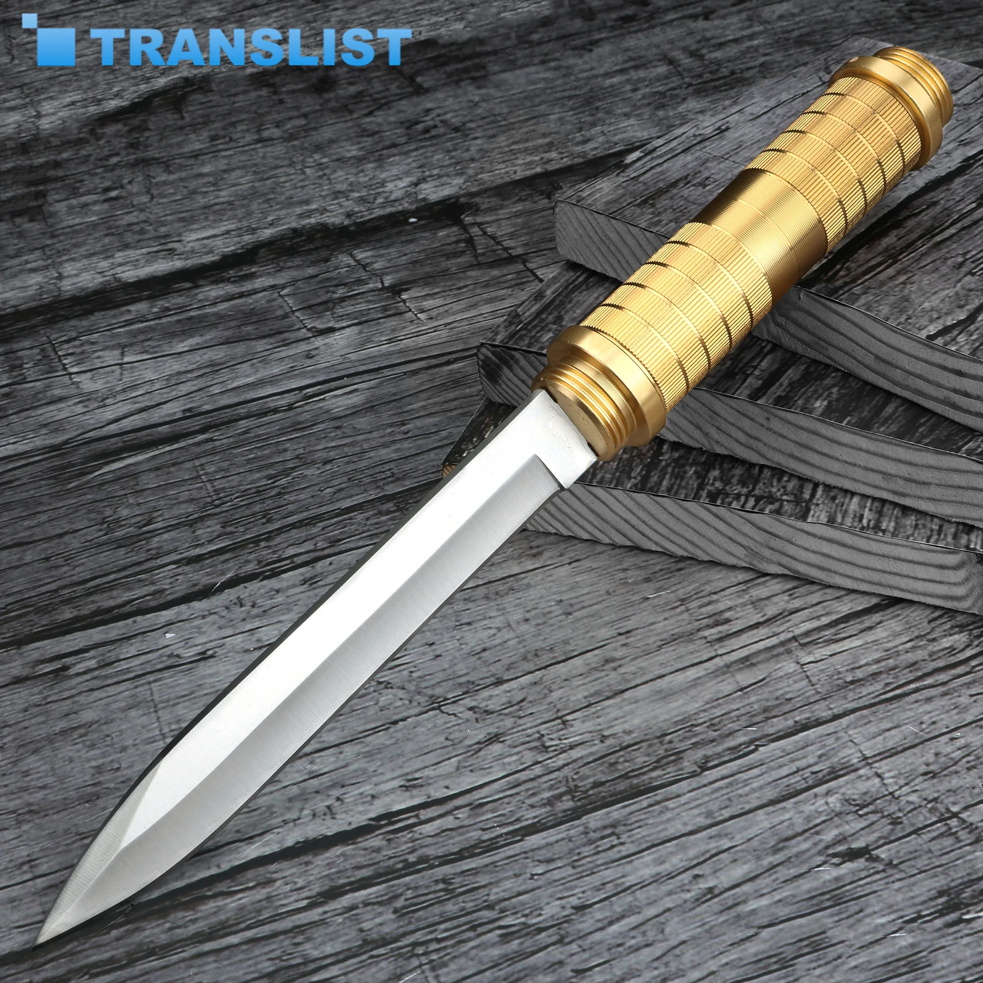 

Outdoor Fixed Blade Knife High Hardness Wilderness Survival Straight Knife Golden Combat Hunting Camping Short Knife for Men