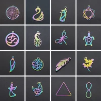 5pcs stainless steel wingflowerfiligreecat pendants charms rainbow color for bracelet necklace dangles diy jewelry making