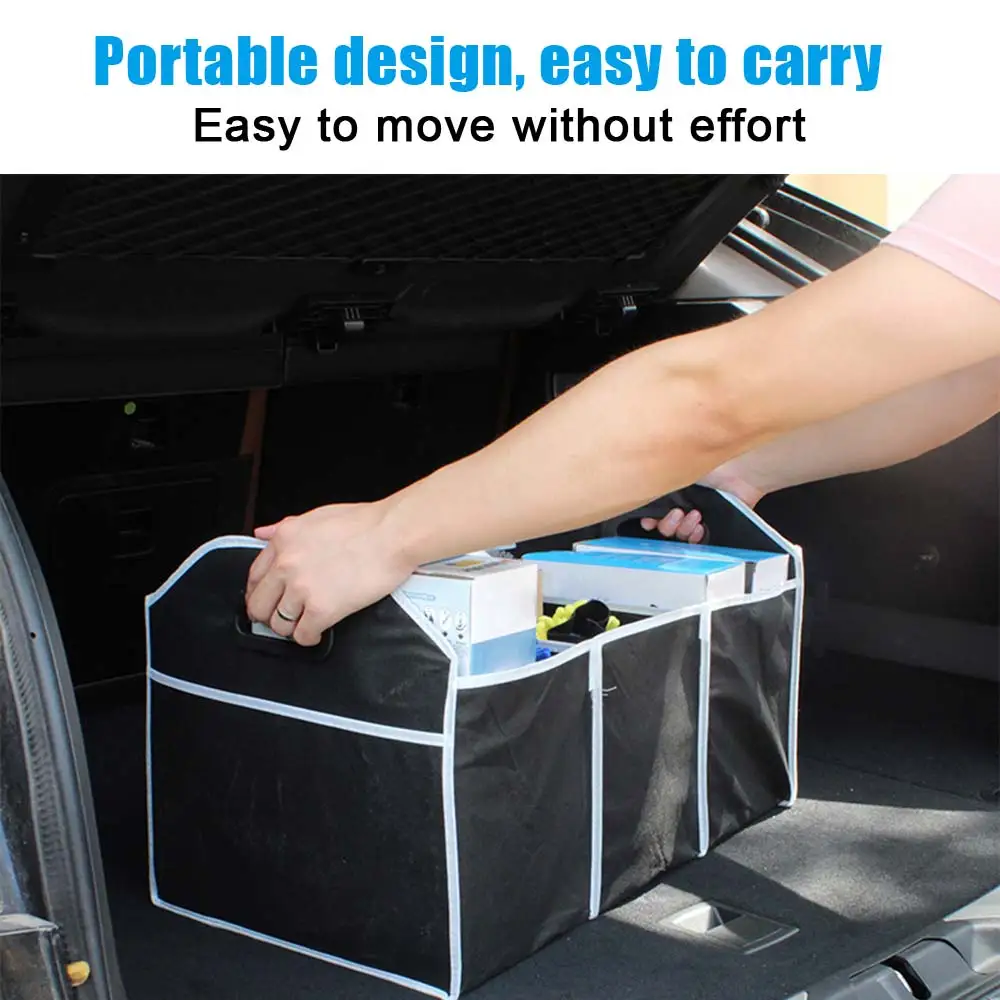 

Multipurpose Car Trunk Storage Box Collapsible Non-woven with 3 Compartments Sturdy Organizer Bag Large Capacity