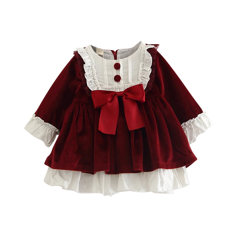 Детские платья для девочек детское рождественское красное бархатное плотное