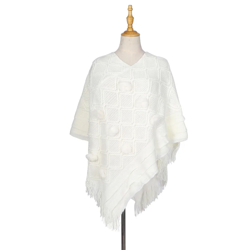 

Women's Ponchos And Capes Cloak Autumn Knitted Solid Cashmere Poncho Capes Shawl Irregular Tassel Pullover Sweater Overcoat