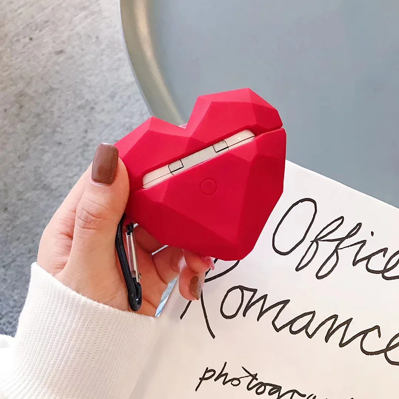

For AirPods 2 1 Case Red Heart Girl Soft Silicone Wireless Headphones Protective Cover For Airpods Pro Case Keychain