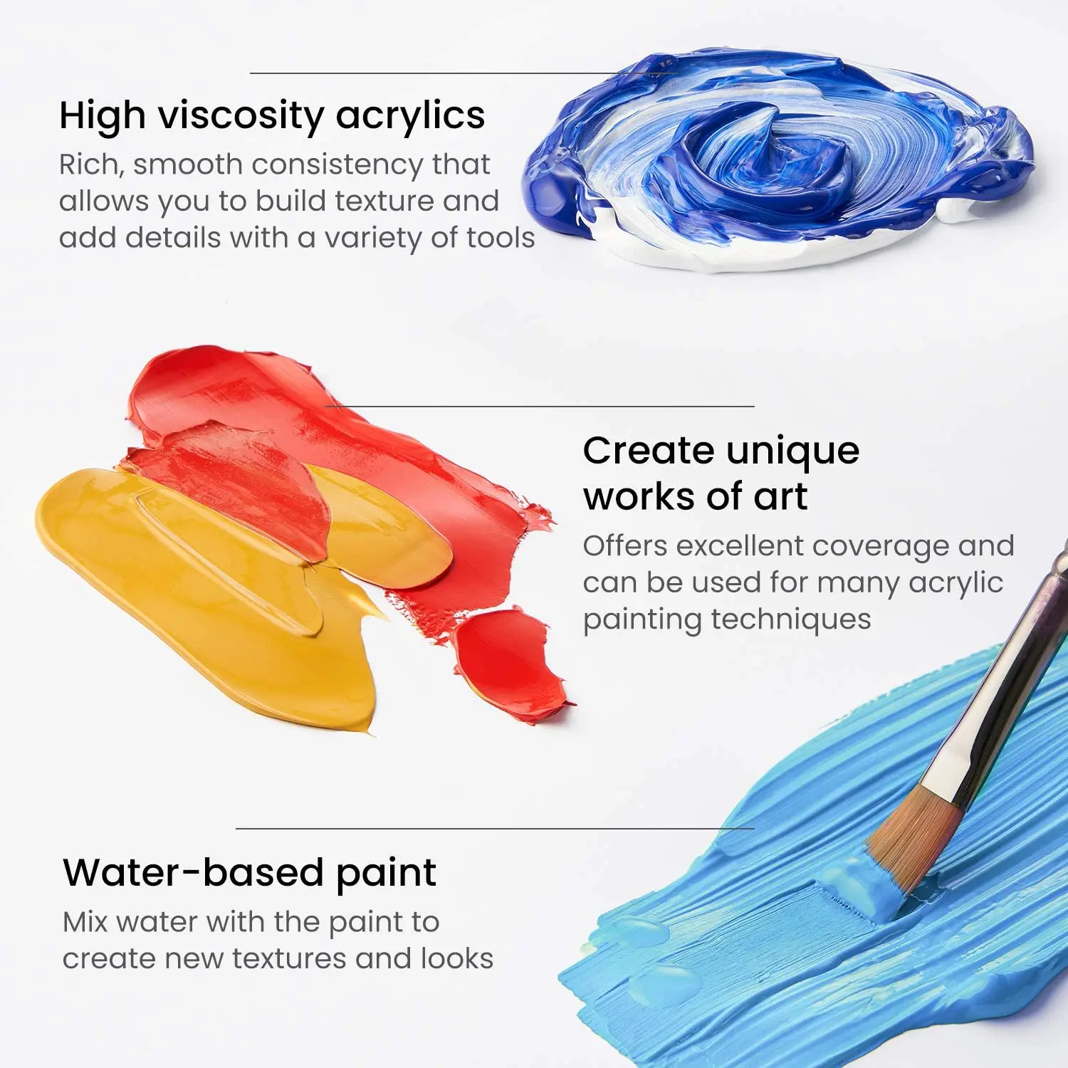 Acrylic Paint Set 24 Colors 12ml 0.4oz Art Craft Supplies for Canvas Wood Ceramic Rock Painting Rich Pigments Non Toxic | Канцтовары для