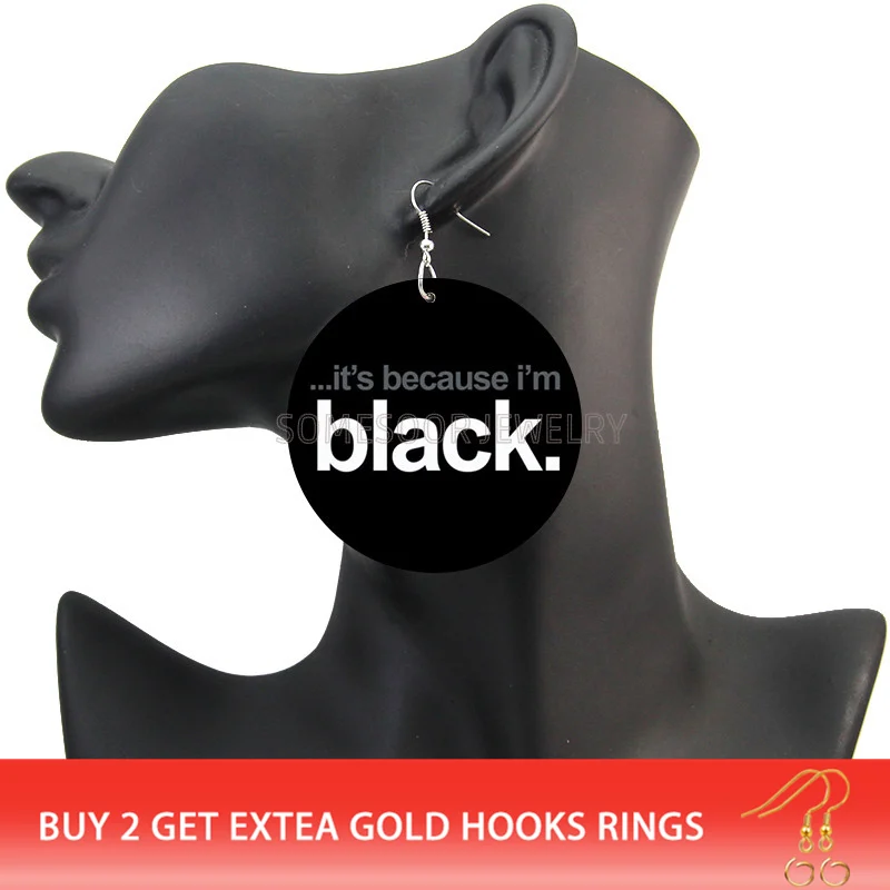 SOMESOOR It's Beacuse I'm Black Wood висячие серьги с обеих сторон принтом афро сила