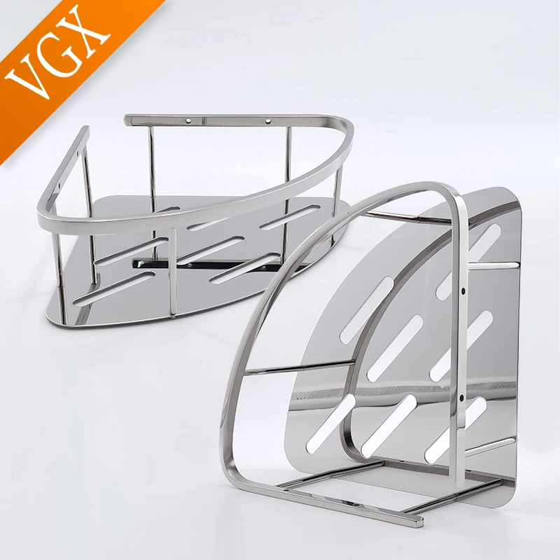 

VGX Bathroom Shower Trangle Shelf Corner Storage Rack Organizer Wall Mounted Shelves Stainless Steel Basket Kitchen Accessories