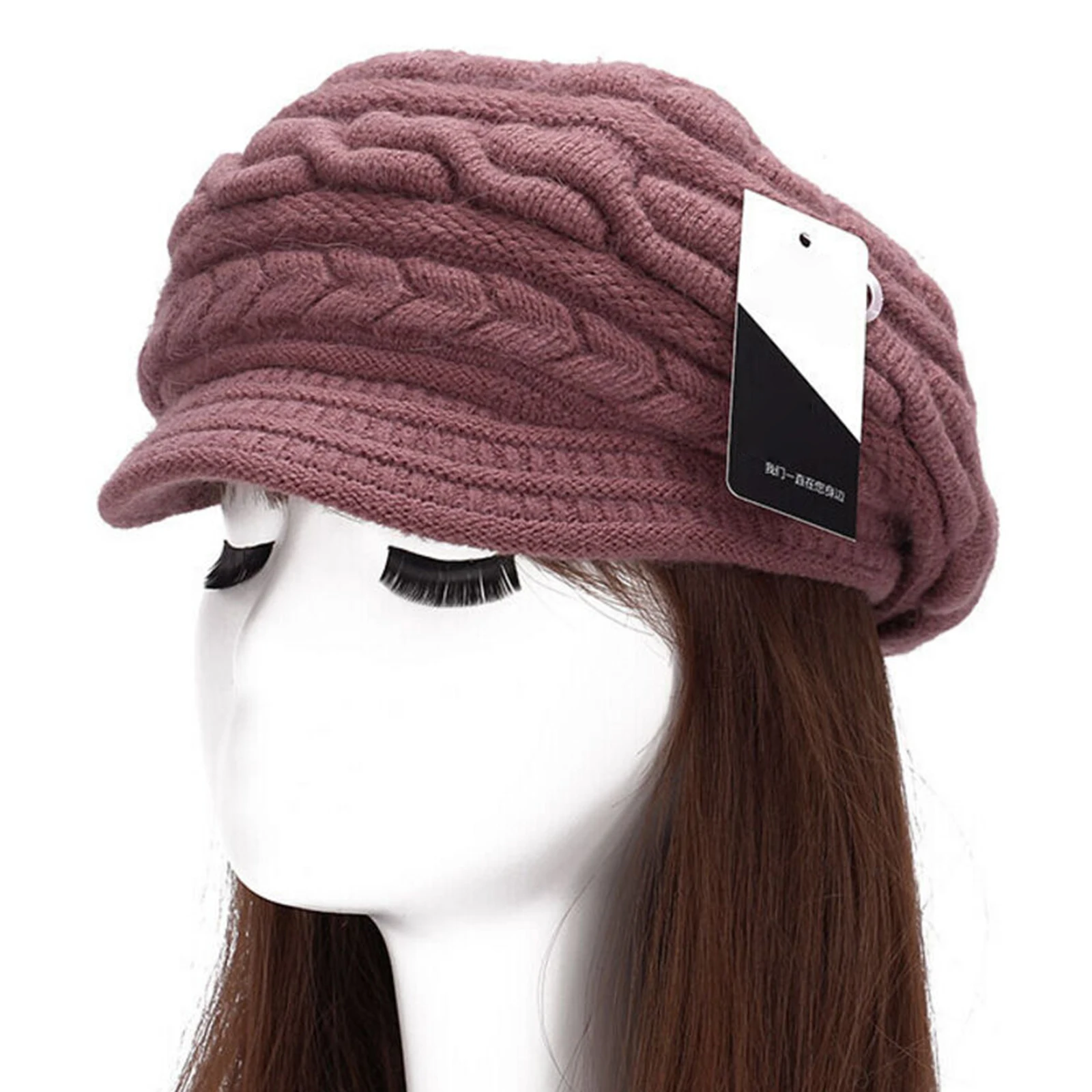 

Autumn and Winter Rabbit Wool Knitted Hat Ladies Fashion Warm Woolen Hat Thick Earmuff Hat FS99