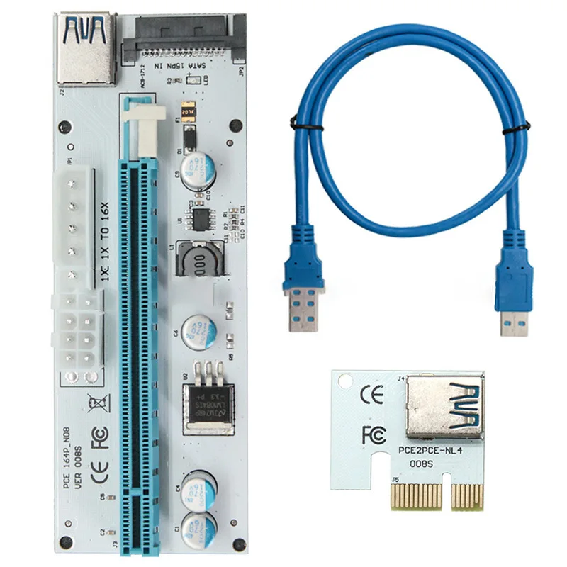 Горячая продажа 6 шт. 008S 3 в 1 PCIe PCI E Express Riser Card 1x к 16x USB 0 кабель для передачи данных