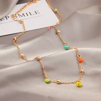 candy color beads gold beads choker necklace for women girl fashion minimalist chokers jewelry colar collares girl gift