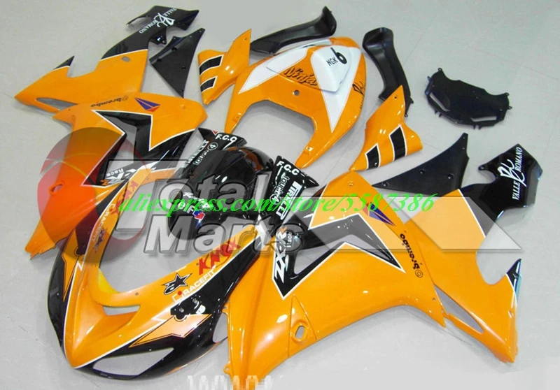 

Полный обтекатель для мотоцикла из АБС-пластика, 4 подарка, подходит для Kawasaki Ninja ZX-10R ZX10R 2006 2007 06 07, оранжевый, черный