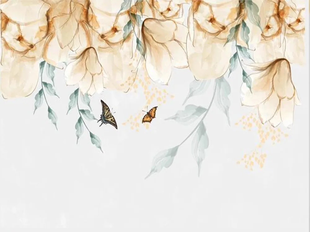 milofi custom large wallpaper mural 3D hand-painted retro minimalist gouache flower background | Обустройство дома