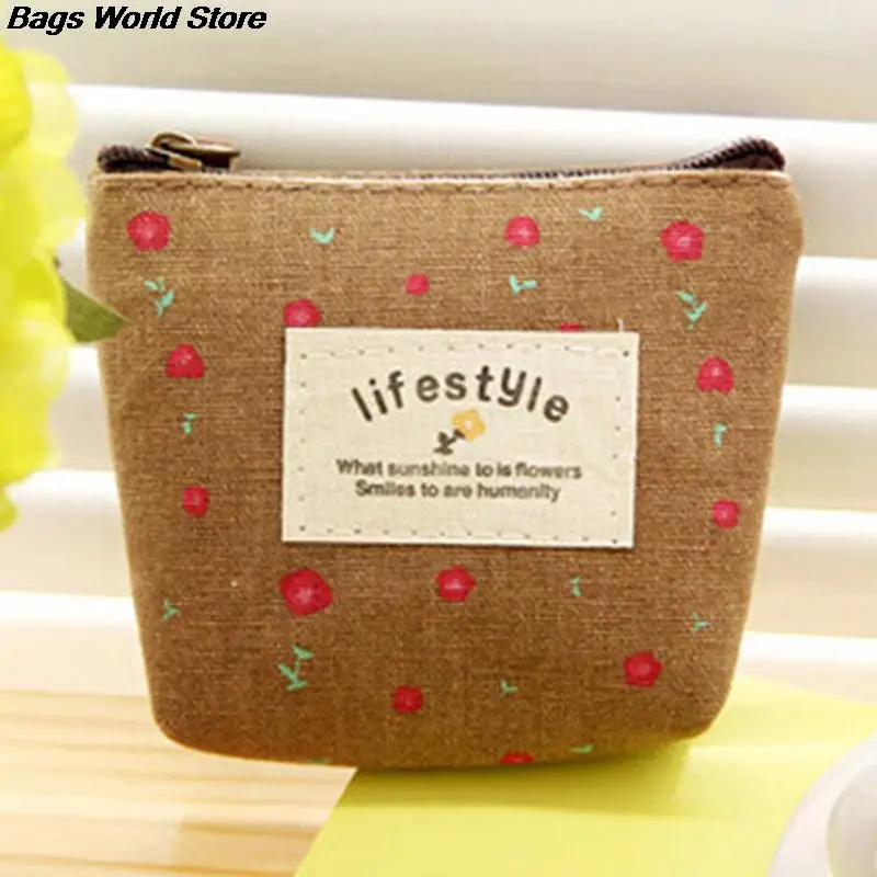 Цветочный маленький кошелек для женщин Холщовая Сумка милые держатели денег