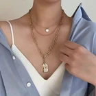 Женская многослойная цепочка, винтажная золотая цепочка с жемчугом, ниспадающее ожерелье на шею