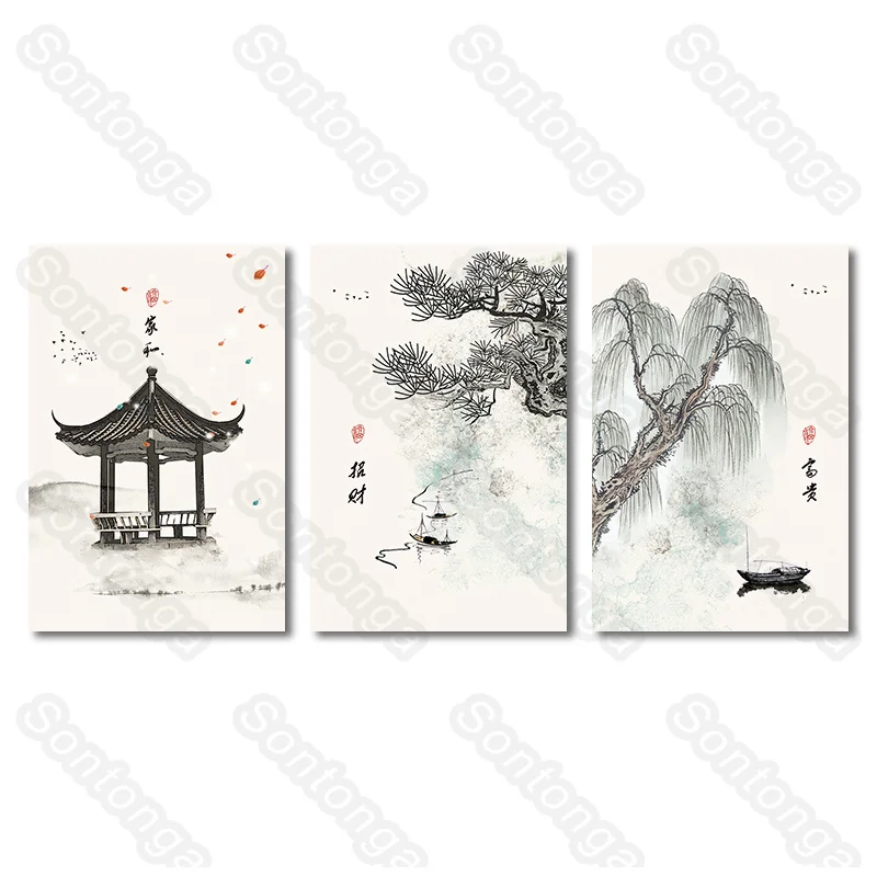 

Pavilion New Chinese Art Poster Tv Background Chinese Knot Wallpaper Custom Mural Living Room Sofa Wall Cloth Background Wall
