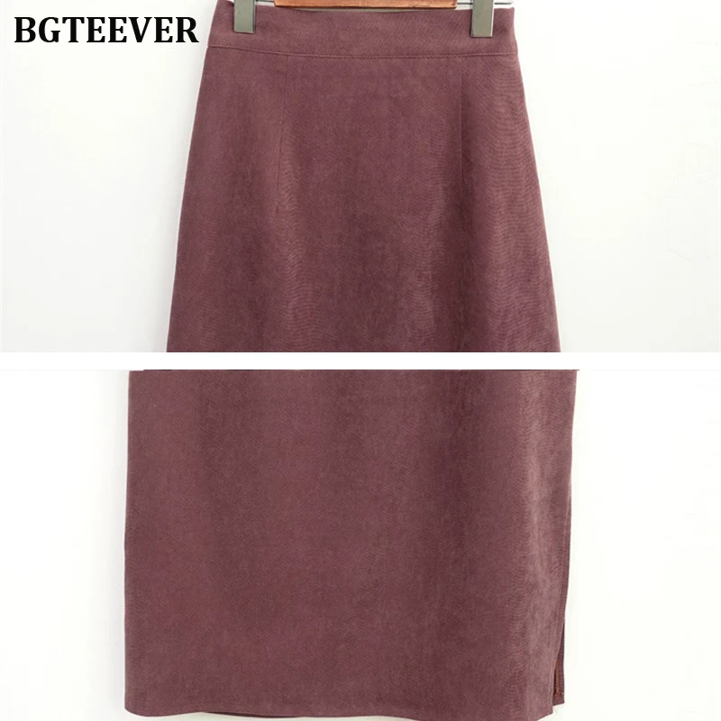 

BGTEEVER Elastic Waist Women Skirt Elegant Side Split Female Skirts Korean Style Solid Long Skirt Ladies 2019 Autumn Winter