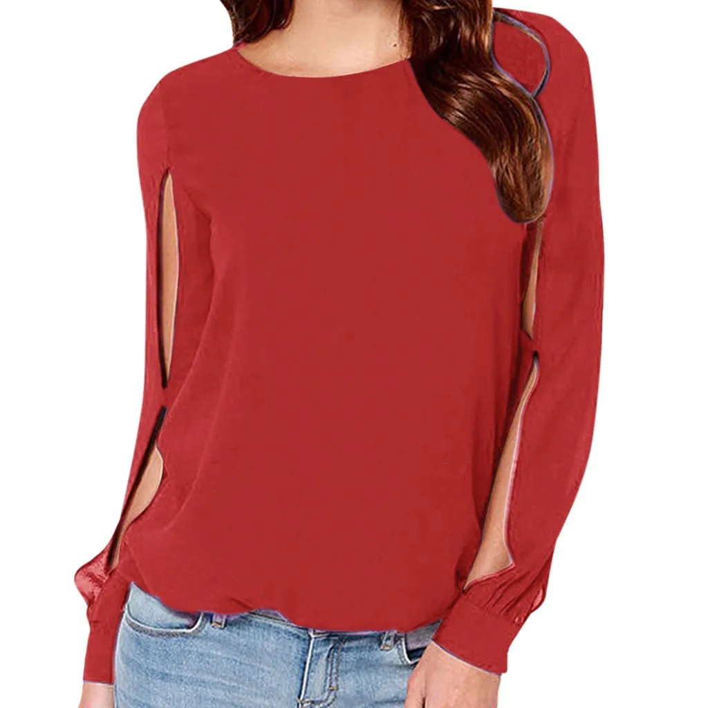 Модные Женские однотонные толстовки Дамский круглый вырез с длинным рукавом