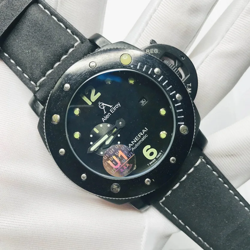 

luxury brand PAM AAA high quality Black stainless steel watches Leather men's automatic mechanical tourbillon