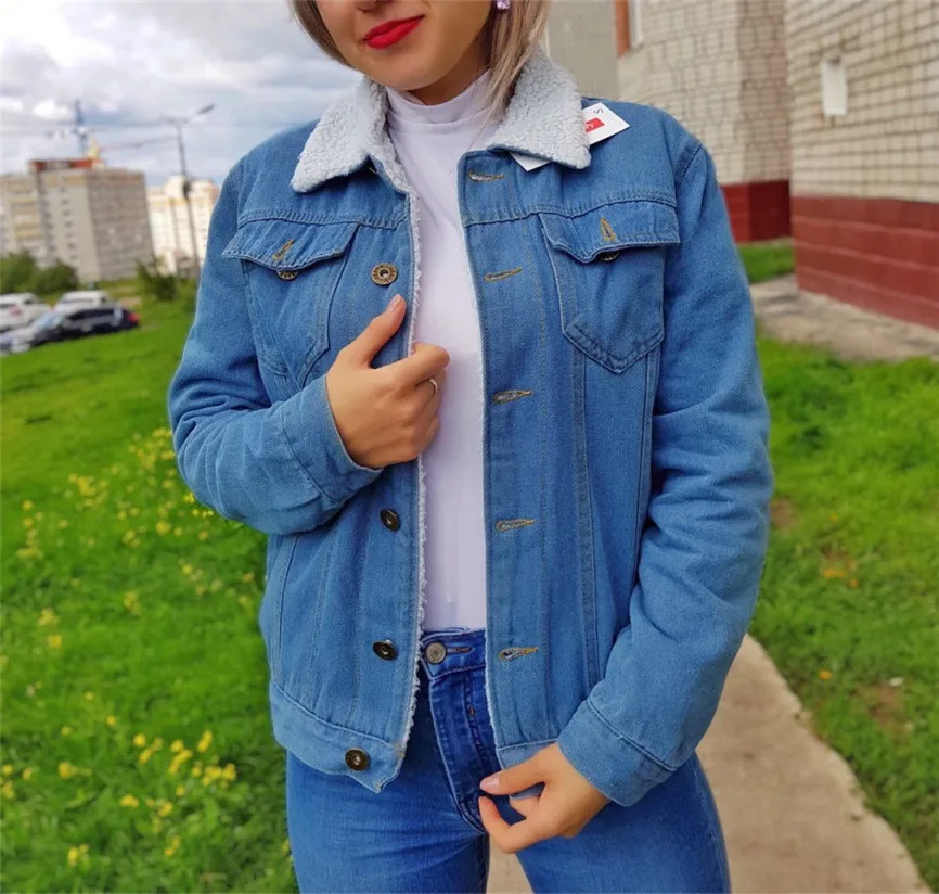 Джинсовая куртка для девочек Женская плюшевое пальто женская осенне-зимняя