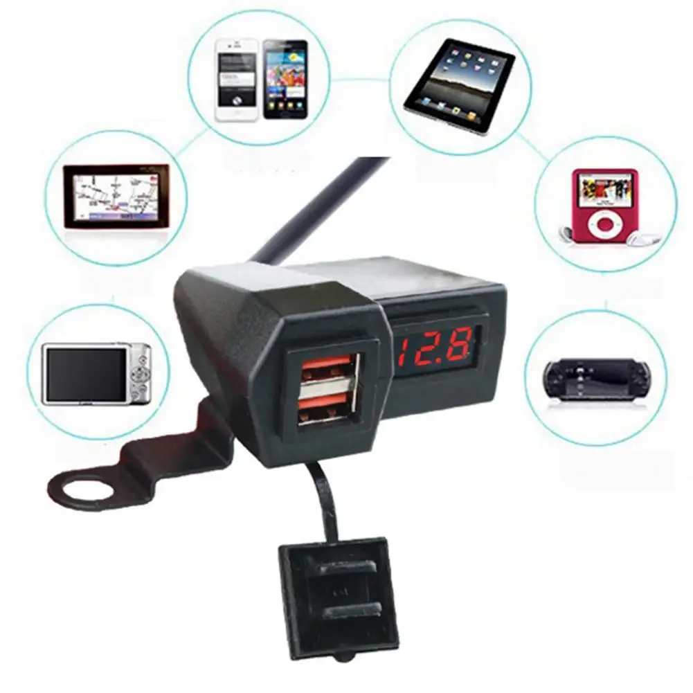 

Charger 3.0A Dual USB Ports PC Digital Display Voltmeter Waterproof Motorcycle Adapter for Motorbike