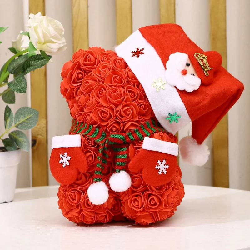 

Rose Flower Bear - Christmas Rose Teddy Bear - Birthdays,Valentine's Day- Clear Gift Box Included