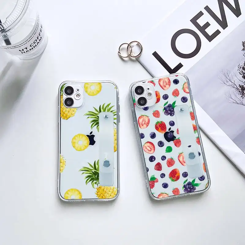 

Peach Pineapple Avocado Banana Phone Case Wrist Strap For iPhone 7 8 11 12 X XS XR MINI Pro Max Plus Hand Band Transparent