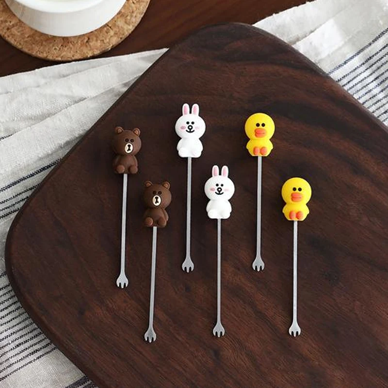 

Вилка для фруктов с рисунком маленькой утки, 6 шт./компл., Креативные кухонные аксессуары из нержавеющей стали, столовая посуда, вилка для еды