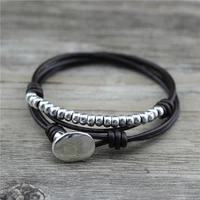 anslow 2021 new vintage design fashion jewelry handamde diy beads leather bracelet male female charms accessory gift low0846lb