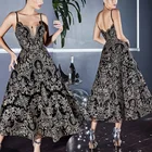 Женское вечернее платье с открытой спиной, черное облегающее платье трапециевидной формы на бретелях-спагетти, праздничное платье до середины икры, осень 2021