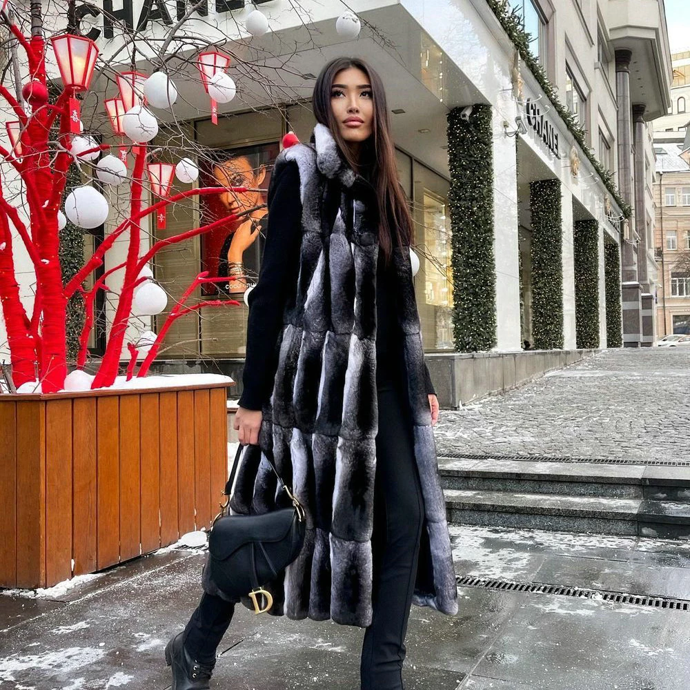 

Winter Fashion Rex Rabbit Fur Coats Sleeveless Stand Collar High Quality Genuine Rex Rabbit Fur Vest Women Winter Fur Outwear