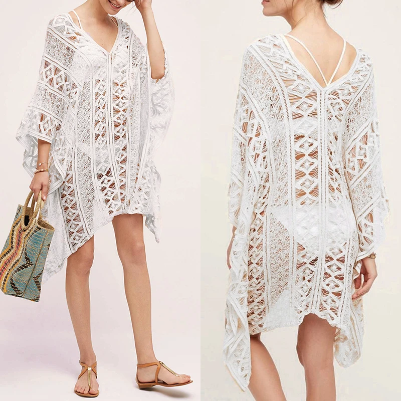 Плетеная хлопковая Пляжная накидка большого размера для пляжа саронг бикини