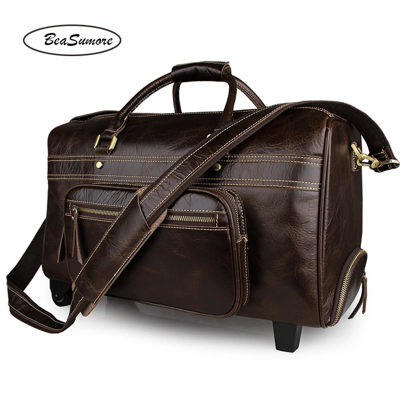 Мужская Дорожная сумка BeaSumore из воловьей кожи деловая на колесиках 100%
