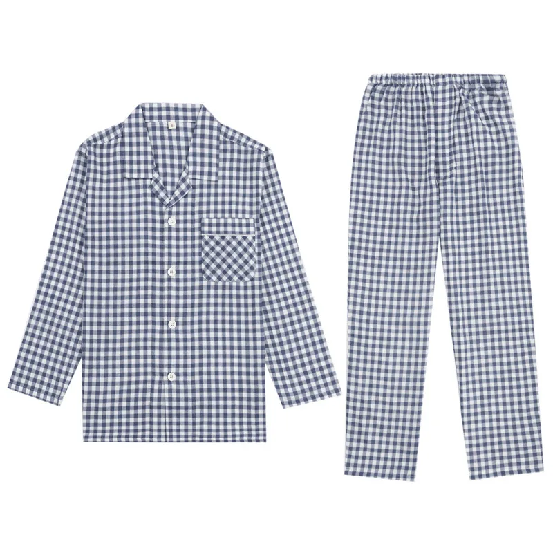 

Spring and Autumn Couple Plaid Print Pajamas set Men's Pyjamas Women's Long-sleeved Sleepwear Simple lattice Home Service Suit