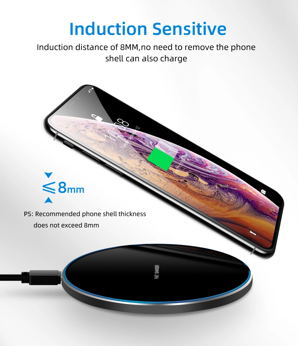 Qi Беспроводное зарядное устройство для iPhone X Xs MAX XR 8 plus 10 Вт Быстрая зарядка для samsung S8 S9 Plus Note 9 8 USB зарядное устройство для телефона