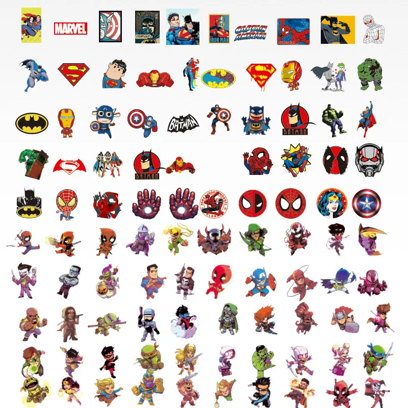 Новинка 100 шт./лот, классические наклейки с аниме Marvel, игрушки для ноутбука, скейтборда, Стикеры для багажа, водонепроницаемые забавные наклейки с человеком-пауком для детей