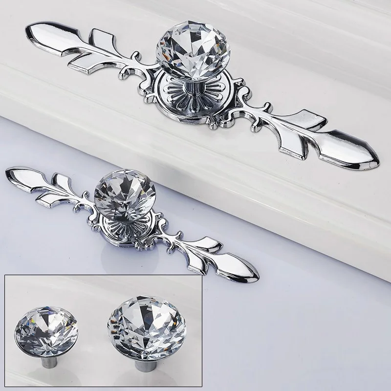 Серебристые ручки из хрустального стекла роскошные декоры для ящика двери шкафа