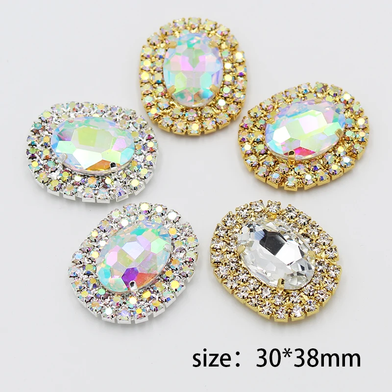

New 10pc30*38mm oval rhinestone acrylic four-hole sewing metal buttons DIY handmade crafts wedding clothing gift box decoration