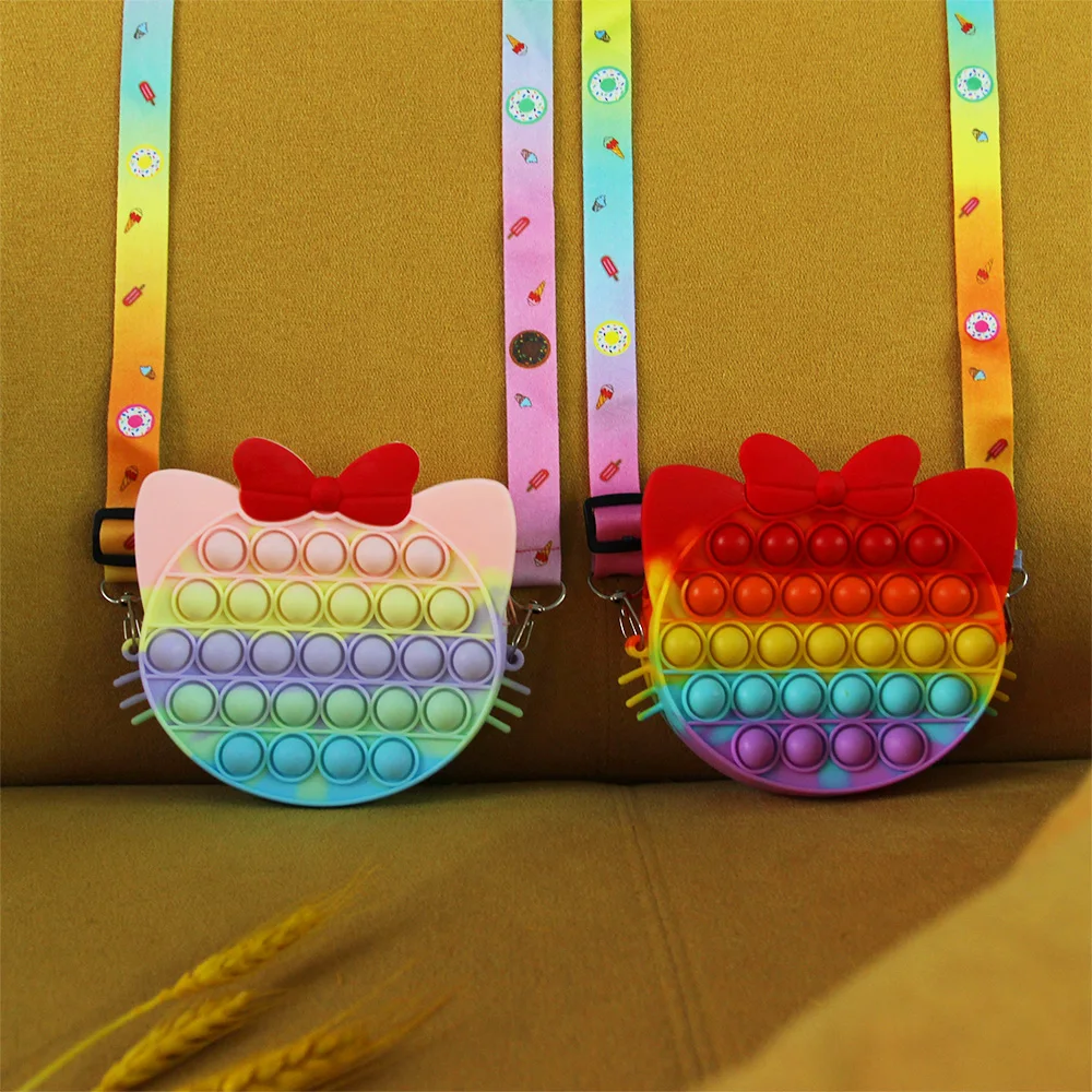 

Безопасная силиконовая сумка-антистресс с котом, мультяшная сумка через плечо с Минни-Маус, Детский кошелек для монет