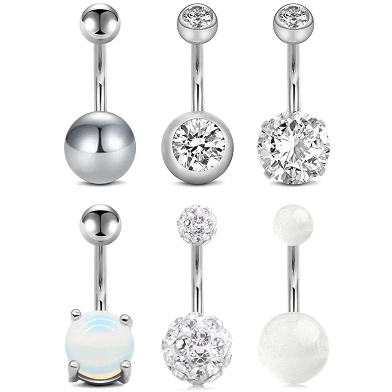 Кольцо пупка хирургические Нержавеющая сталь 14g живота кольца Опал белый CZ